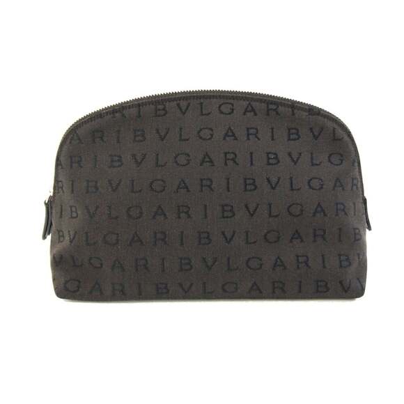 Bvlgari Mania Pouch dark brown canvas and leather half-moon shaped travel po...